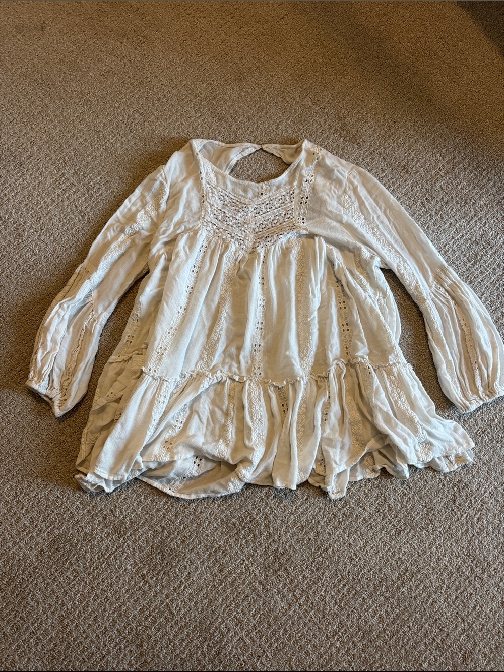 Free People Ivory Eyelet Crochet Tiered Peasant Tunic